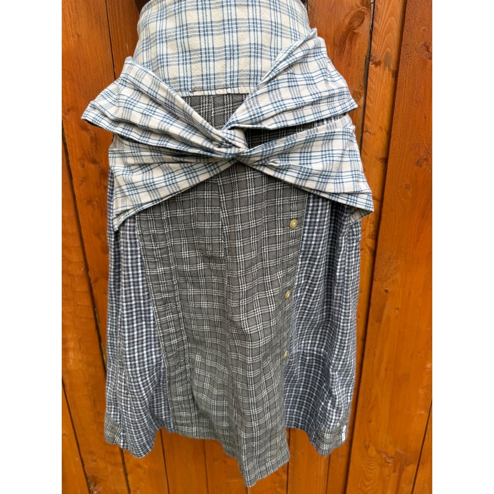 Handcut by Preloved Upcycled J.Crew Flannel Plaid Patchwork Skirt XS Blue Grey